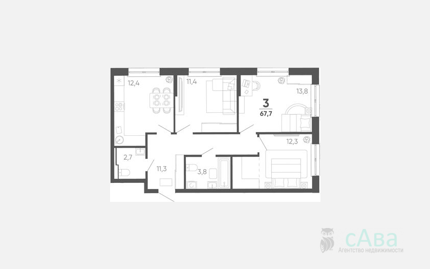 <span>Продается 3-комн. квартира,</span><span>67.70 м², 1/15 этаж </span> фото 0