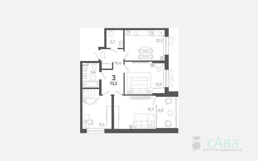 <span>Продается 3-комн. квартира,</span><span>67.20 м², 3/15 этаж </span> фото 0