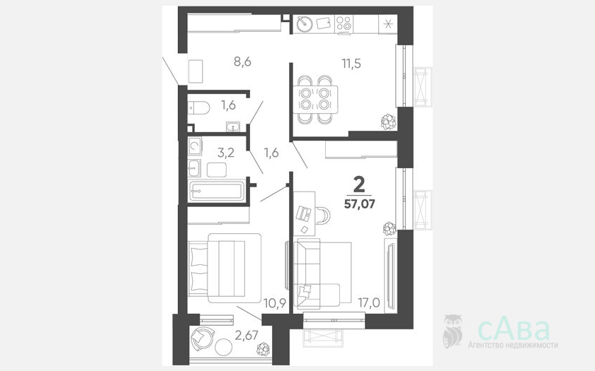 <span>Продается 2-комн. квартира,</span><span>56.27 м², 24/24 этаж </span> фото 0