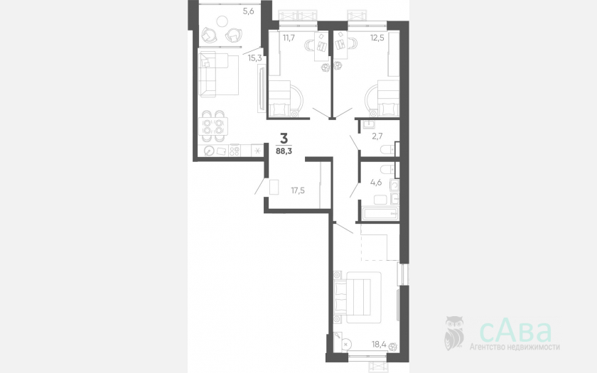 <span>Продается 3-комн. квартира,</span><span>82.70 м², 14/15 этаж </span> фото 0
