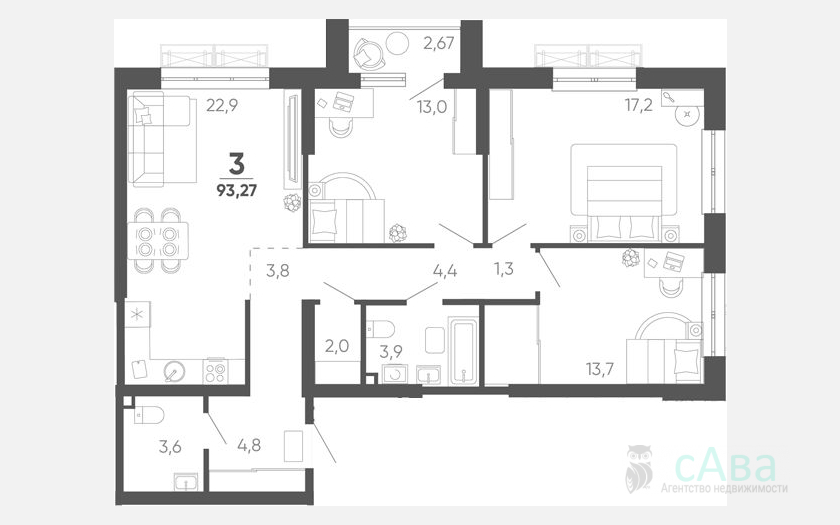 <span>Продается 3-комн. квартира,</span><span>90.60 м², 2/24 этаж </span> фото 0