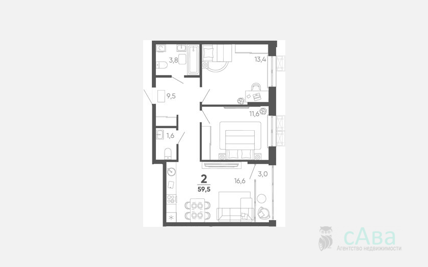 <span>Продается 2-комн. квартира,</span><span>56.50 м², 6/15 этаж </span> фото 0