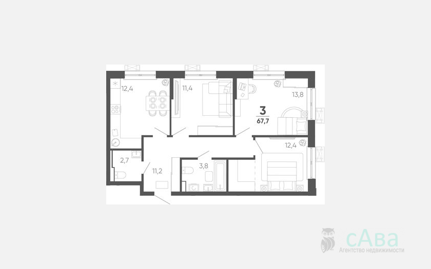 <span>Продается 3-комн. квартира,</span><span>67.70 м², 12/15 этаж </span> фото 0