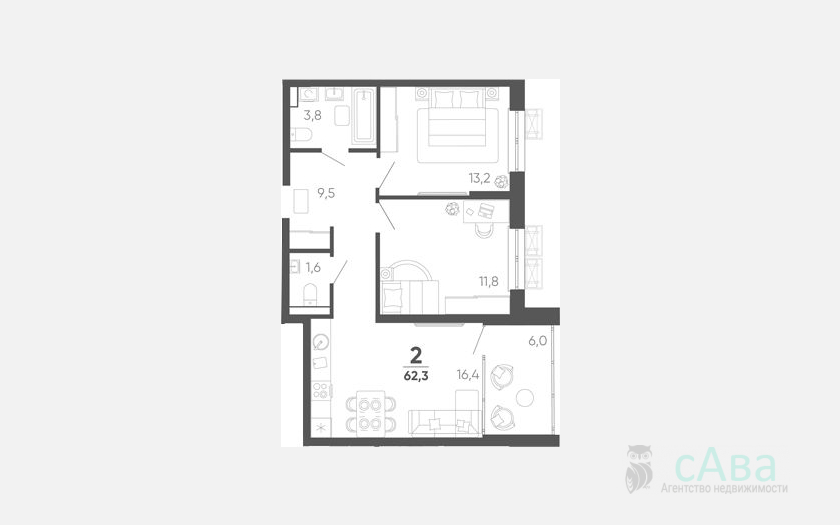 <span>Продается 2-комн. квартира,</span><span>56.30 м², 14/15 этаж </span> фото 0