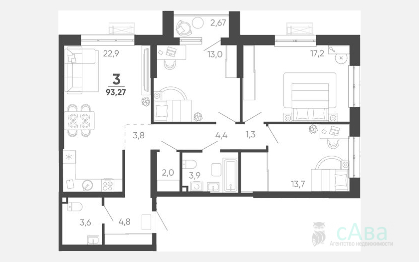 <span>Продается 3-комн. квартира,</span><span>92.47 м², 24/24 этаж </span> фото 0