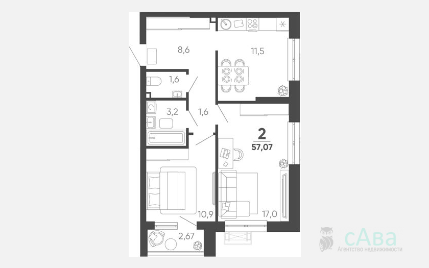 <span>Продается 2-комн. квартира,</span><span>56.27 м², 21/24 этаж </span> фото 0