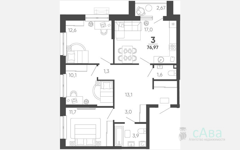 <span>Продается 3-комн. квартира,</span><span>76.17 м², 23/24 этаж </span> фото 0
