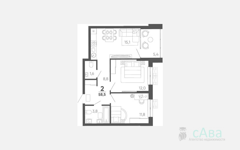 <span>Продается 2-комн. квартира,</span><span>53.10 м², 13/15 этаж </span> фото 0