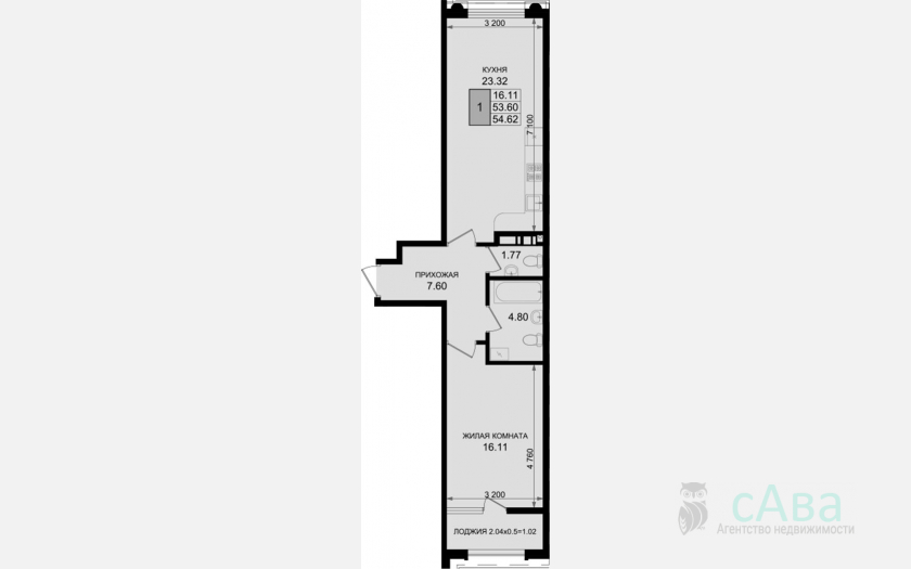 <span>Продается 1-комн. квартира,</span><span>53.60 м², 3/8 этаж </span> фото 4