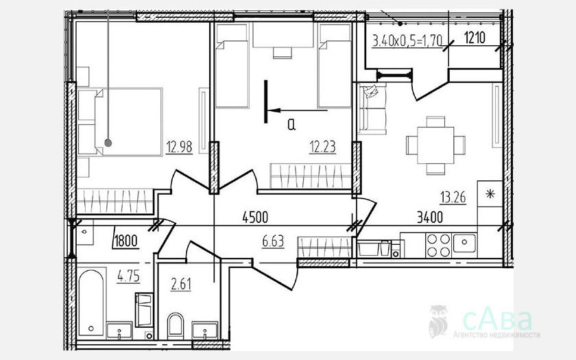 <span>Продается 3-комн. квартира,</span><span>52.46 м², 8/9 этаж </span> фото 0