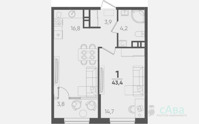 <span>Продается 1-комн. квартира,</span><span>39.60 м², 7/9 этаж </span> фото 0