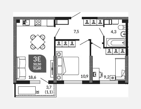 3-комн. квартира, 61.80 м², 21/23 этаж фото 1