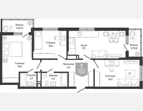 4-комн. квартира, 76.50 м², 21/24 этаж фото 0
