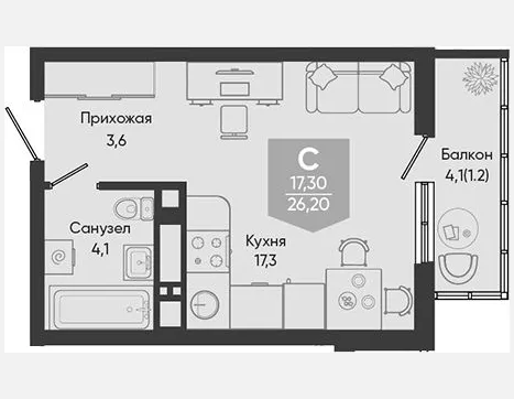 студия, 25 м², 11/24 этаж фото 0