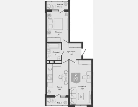 2-комн. квартира, 56.10 м², 16/24 этаж фото 0
