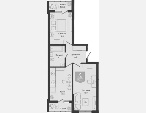 2-комн. квартира, 56.20 м², 2/24 этаж фото 0