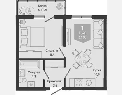 2-комн. квартира, 36.10 м², 2/24 этаж фото 0
