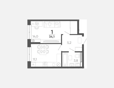 1-комн. квартира, 34.10 м², 1/15 этаж фото 0