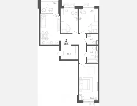 3-комн. квартира, 82.90 м², 4/15 этаж фото 0