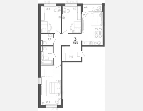 3-комн. квартира, 82.70 м², 4/15 этаж фото 0