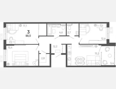 4-комн. квартира, 82.60 м², 11/15 этаж фото 0
