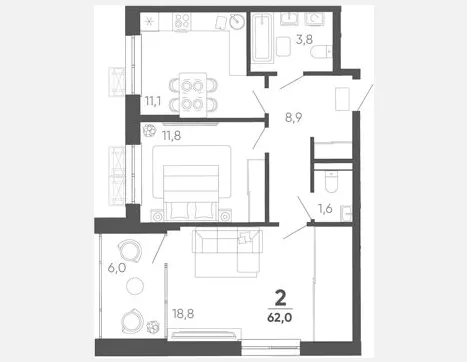2-комн. квартира, 56 м², 4/15 этаж фото 0