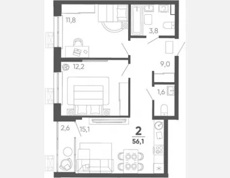 2-комн. квартира, 53.50 м², 15/15 этаж фото 0