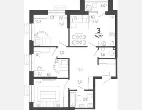 3-комн. квартира, 76.17 м², 11/24 этаж фото 0