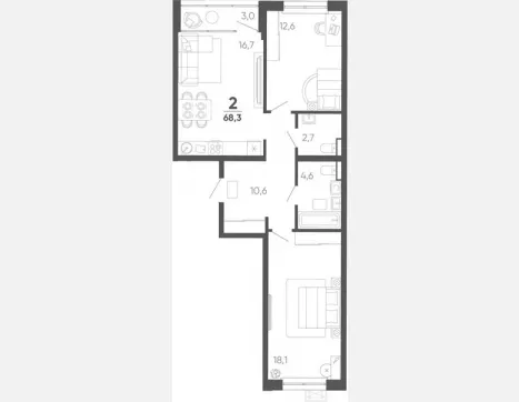 2-комн. квартира, 65.30 м², 15/15 этаж фото 0