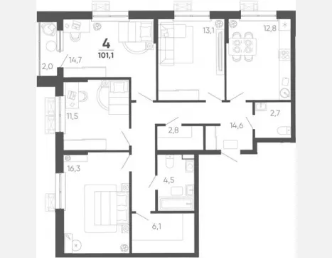 4-комн. квартира, 99.10 м², 12/15 этаж фото 0