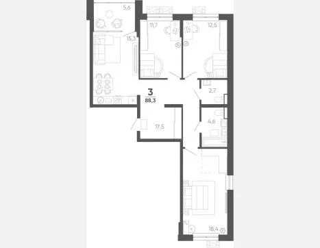 3-комн. квартира, 82.70 м², 14/15 этаж фото 0