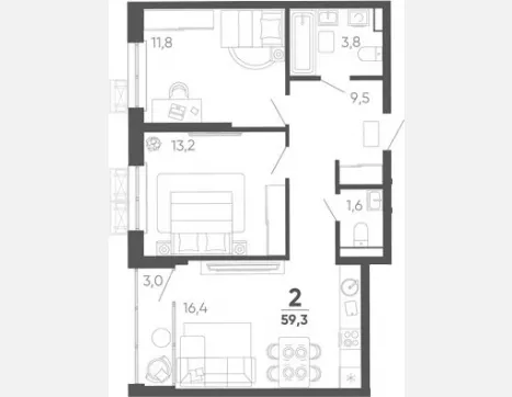 2-комн. квартира, 56.30 м², 14/15 этаж фото 0