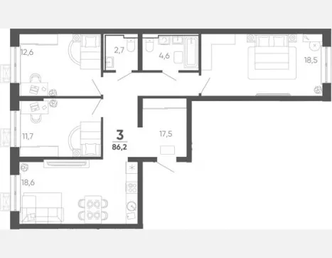 3-комн. квартира, 86.20 м², 1/15 этаж фото 0