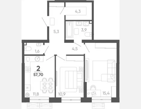 2-комн. квартира, 57.70 м², 2/24 этаж фото 0