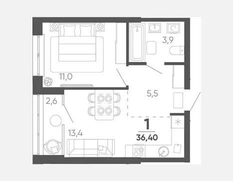 1-комн. квартира, 33.80 м², 2/24 этаж фото 0