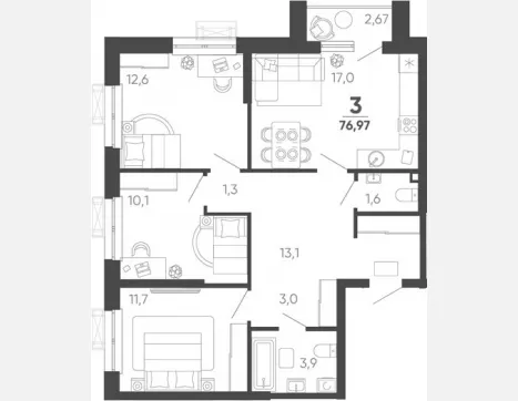 3-комн. квартира, 76.17 м², 6/24 этаж фото 0