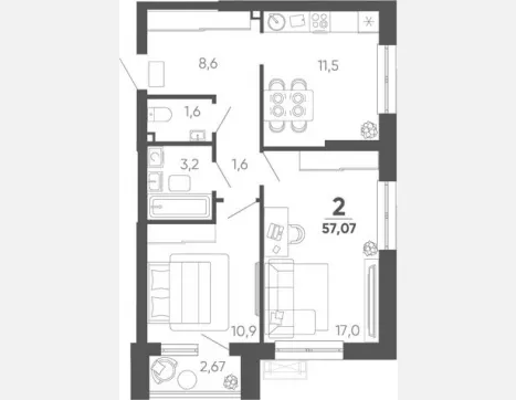 2-комн. квартира, 54.40 м², 17/24 этаж фото 0