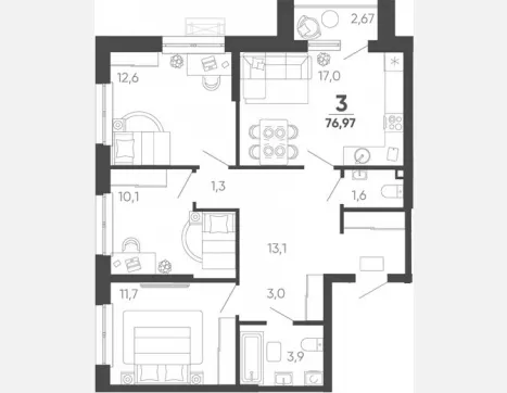 3-комн. квартира, 76.17 м², 23/24 этаж фото 0