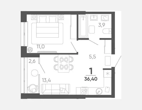 1-комн. квартира, 33.80 м², 20/24 этаж фото 0