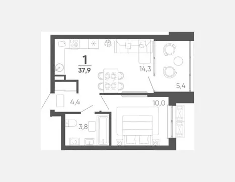 1-комн. квартира, 32.50 м², 14/15 этаж фото 0