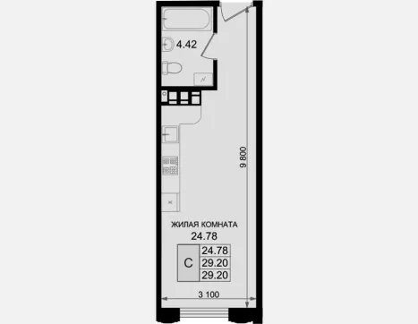 студия, 29.20 м², 4/8 этаж фото 0