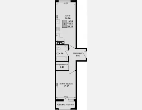 1-комн. квартира, 48.53 м², 4/8 этаж фото 0