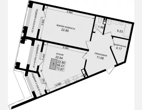 1-комн. квартира, 68.41 м², 5/8 этаж фото 1