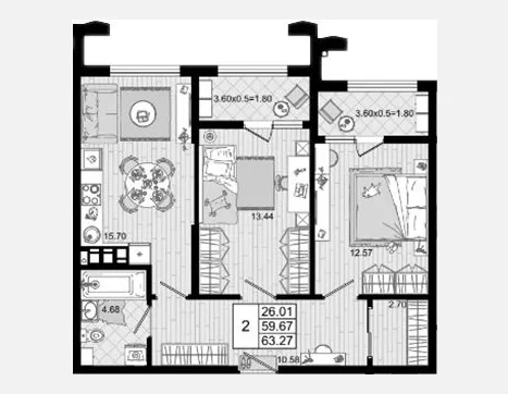 1-комн. квартира, 45.76 м², 2/8 этаж фото 5