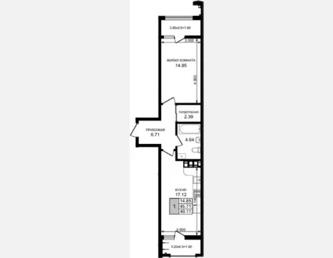 1-комн. квартира, 45.71 м², 5/8 этаж фото 0
