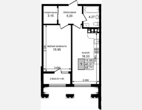 1-комн. квартира, 43.28 м², 8/8 этаж фото 4