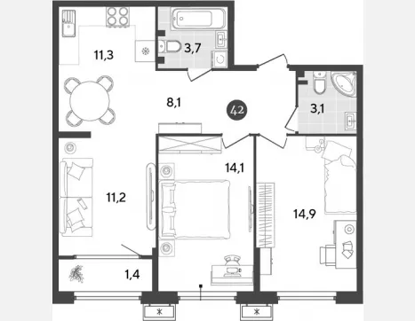 2-комн. квартира, 37.30 м², 15/18 этаж фото 2