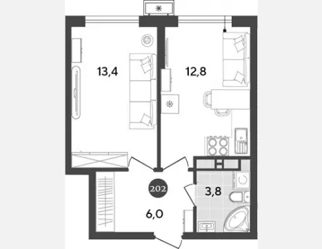 2-комн. квартира, 37.30 м², 15/18 этаж фото 1