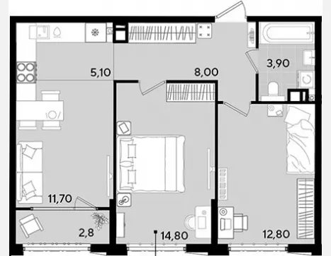 3-комн. квартира, 56.30 м², 4/18 этаж фото 2