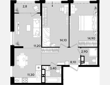 2-комн. квартира, 37.30 м², 16/18 этаж фото 4